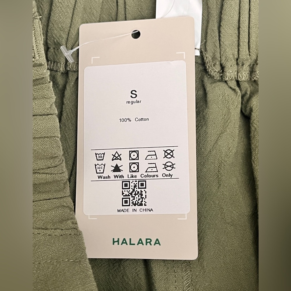 Halara High Waisted Pocket Wide Leg Olive Green Casual Linen-Feel Pants Small - Picture 12 of 13